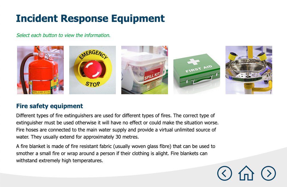 A screenshot of an incident response equipment page showing fire safety equipment.