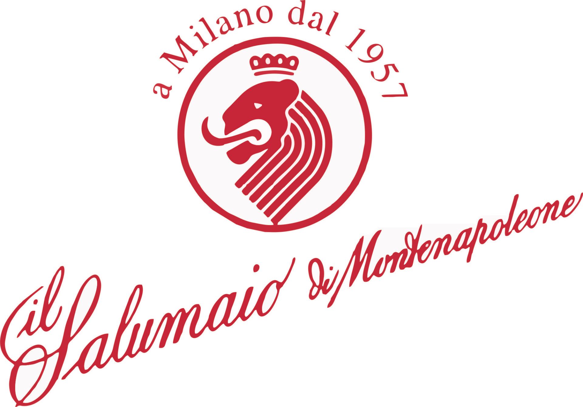 Un logo rosso con un leone e la scritta a milano dal 1957