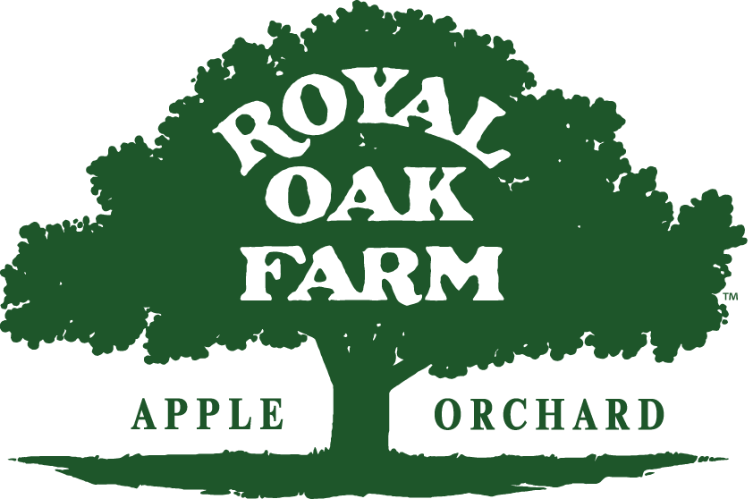 A logo for royal oak farm apple orchard