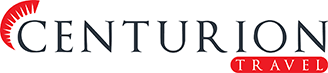 The logo for centurion travel is shown on a white background