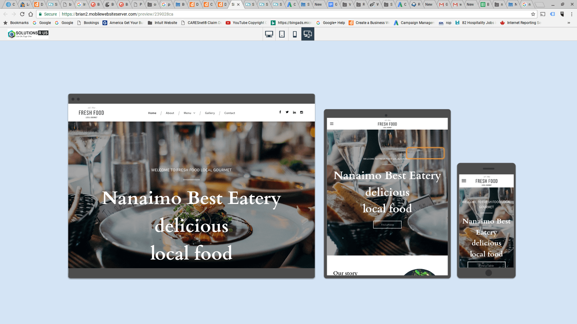 Website design showcasing a restaurant: 