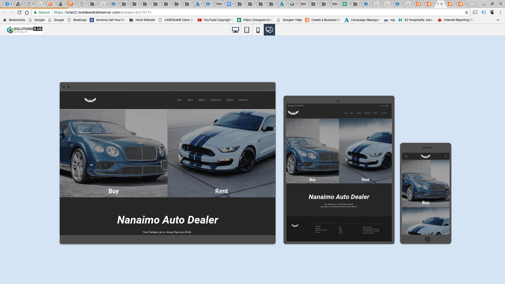 Navarro Auto Dealer website displayed on desktop, tablet, and mobile, showcasing cars with a black and gray theme.