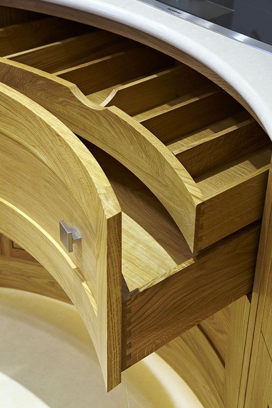 Modern Curved Oak kitchen drawer