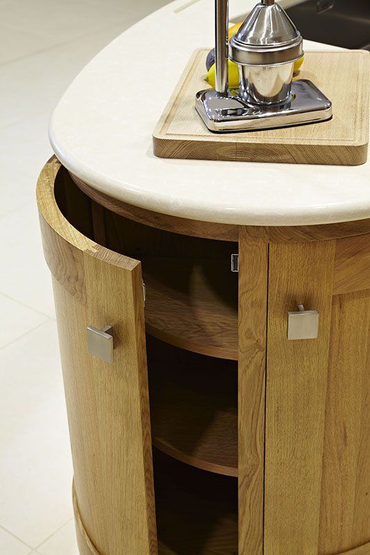 Modern Curved Oak kitchen cupboard