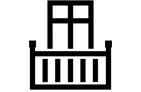 A black and white icon of a balcony with a window.
