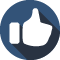 A thumbs up icon in a blue circle with a long shadow.