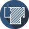 A white icon in a blue circle with a long shadow.