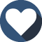 A heart in a blue circle with a long shadow.