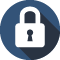 A white padlock with a keyhole in a blue circle.