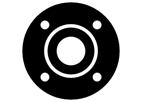 A black circle with a white circle in the middle on a white background.