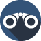 A blue circle with two white circles inside of it.