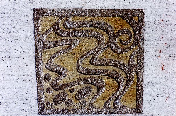 A square with a snake design on it
