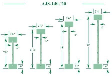 Schéma de quatre composants en acier vert en forme de poutre en I, de hauteurs et de dimensions variables.