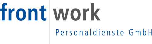 Ein blau-weißes Logo für die Front Work Personaldienste GmbH