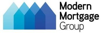 Modern Mortgage Group logo with blue geometric rooftops and black text