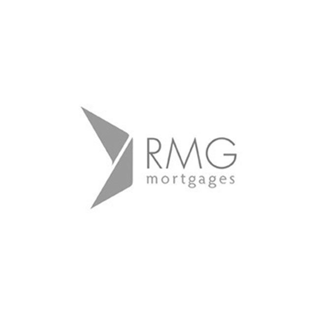 Gray RMG Mortgages logo with abstract arrow mark and text on a white background