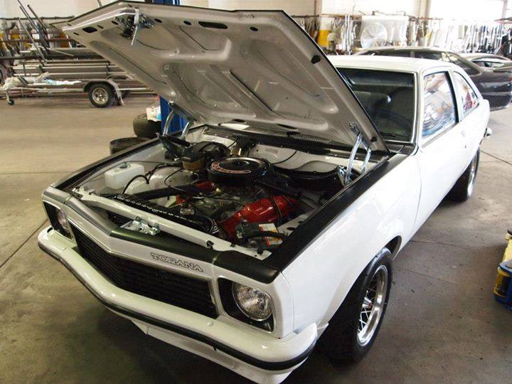 white car with custom engine