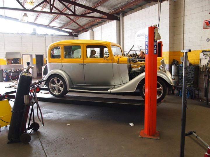 classic yellow and white car