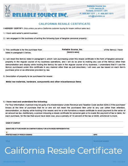 California Resale Certificate
