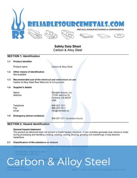 Carbon & Alloy Steel SDS/MSDS Sheet