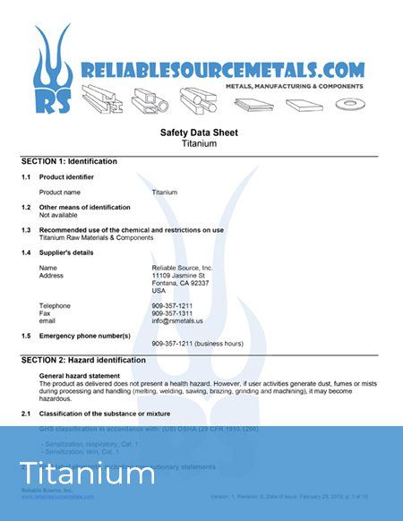 Titanium SDS/MSDS Sheet