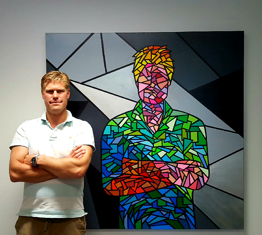 hedendaagse kunst contemporary art. The master. portret schildeij den haag.  portait painting The hague..michael burgers. Modern paintings. Acrylic paintings. Dutch artitst. kunstenaar den haag. strakke schilderijen.