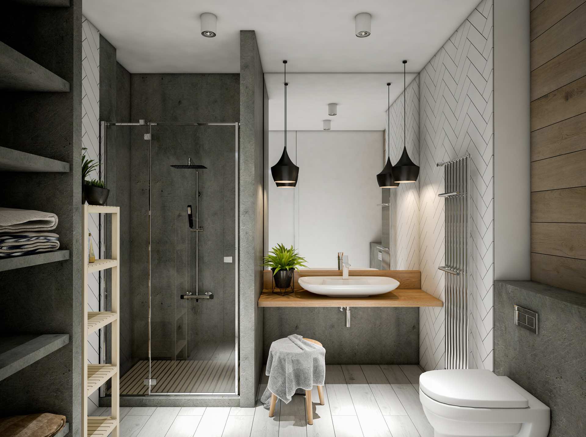 This bathroom remodeling project combines the warmth of wood and stone
