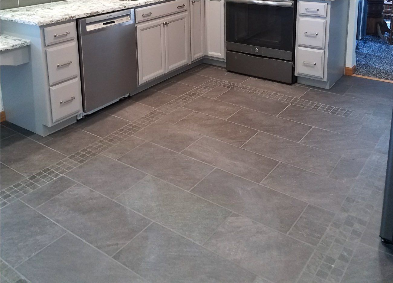 Inlaid kitchen tile floor