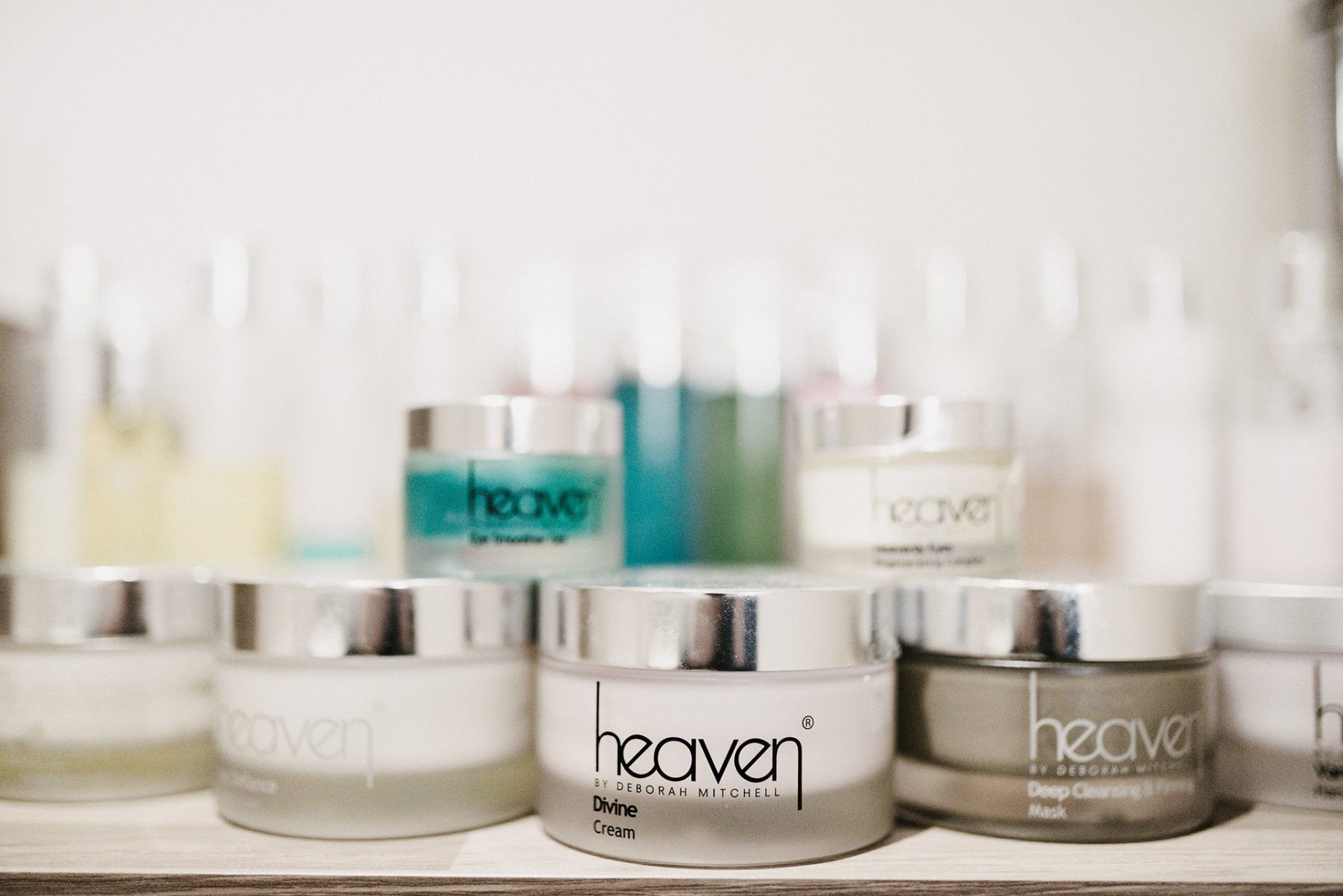 Jars of skincare products labeled