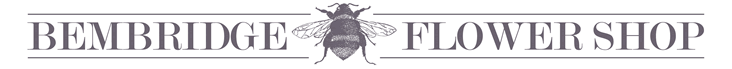 Logo for Bembridge Flower Shop, with text and a bee illustration.