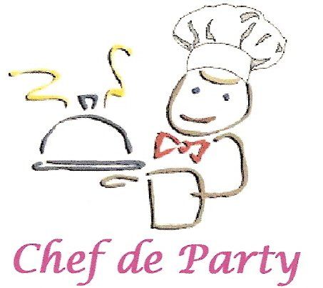 Cartoon chef holding a covered dish, with text