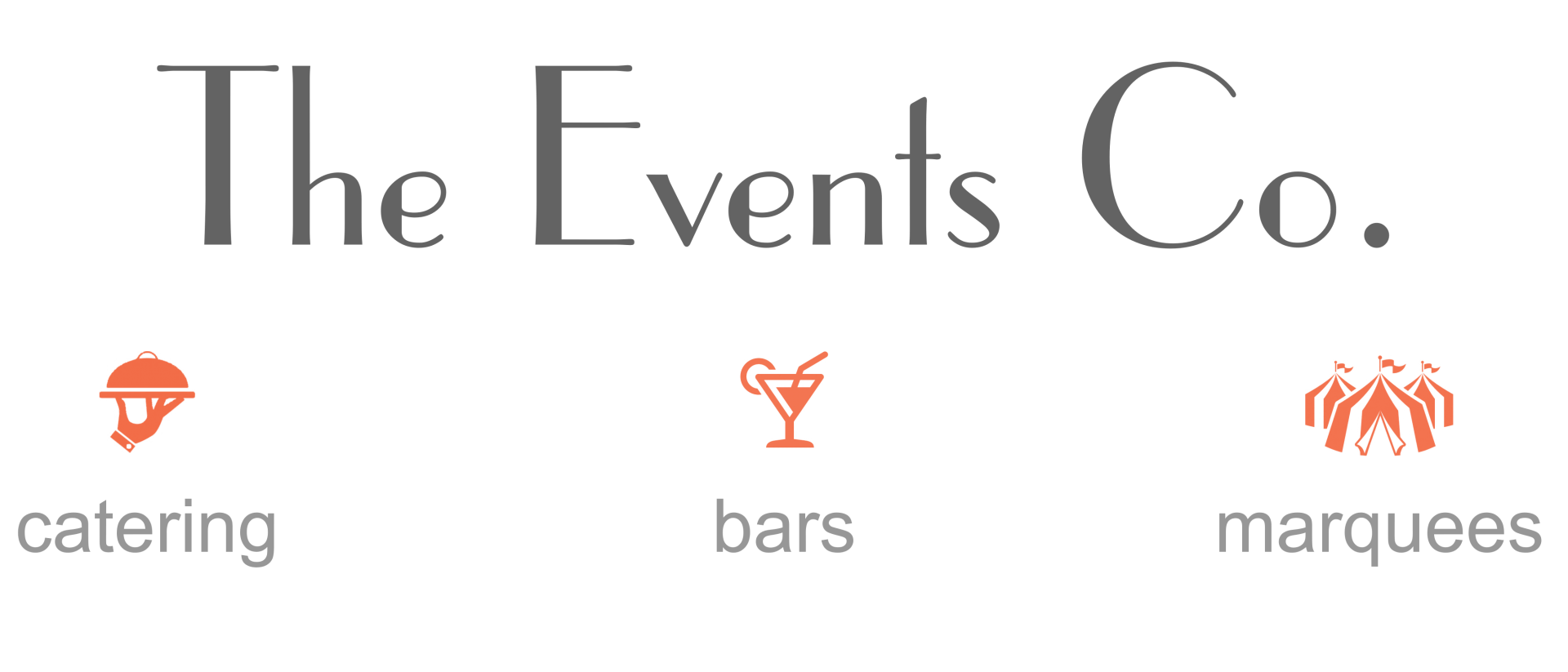 Logo for The Events Co., with text and orange icons representing catering, bars, and marquees.