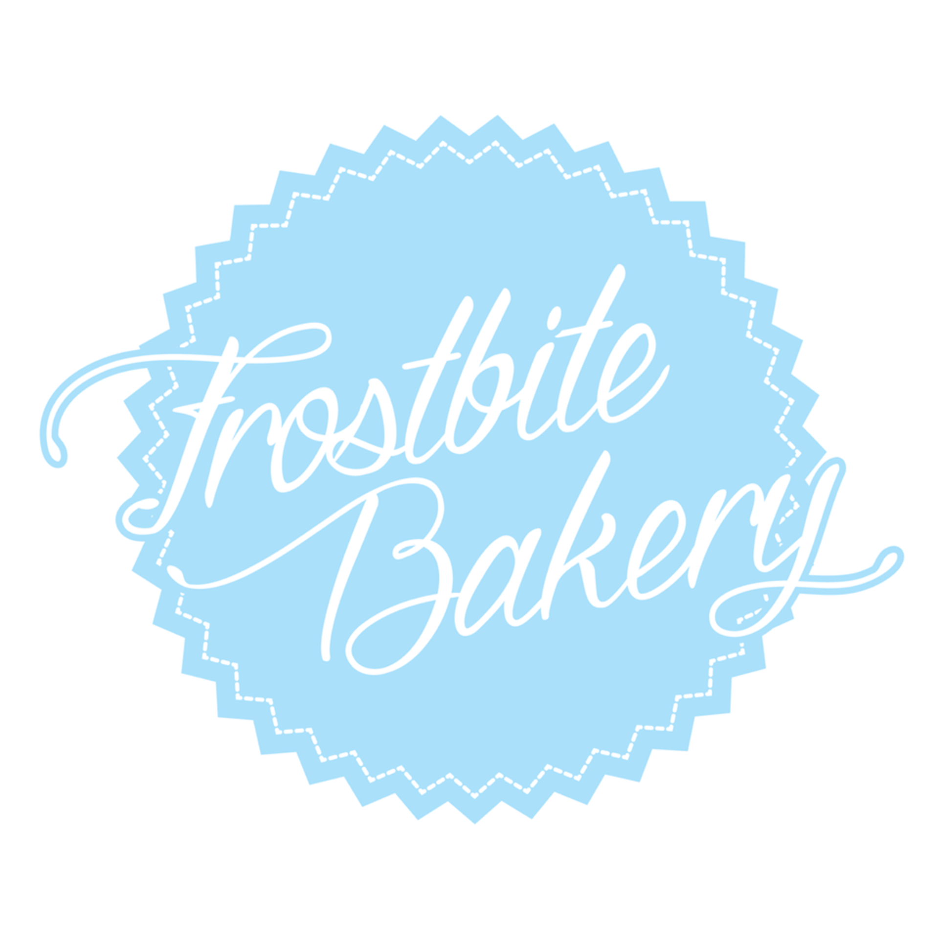 Light blue logo for Frostbite Bakery with white script text.