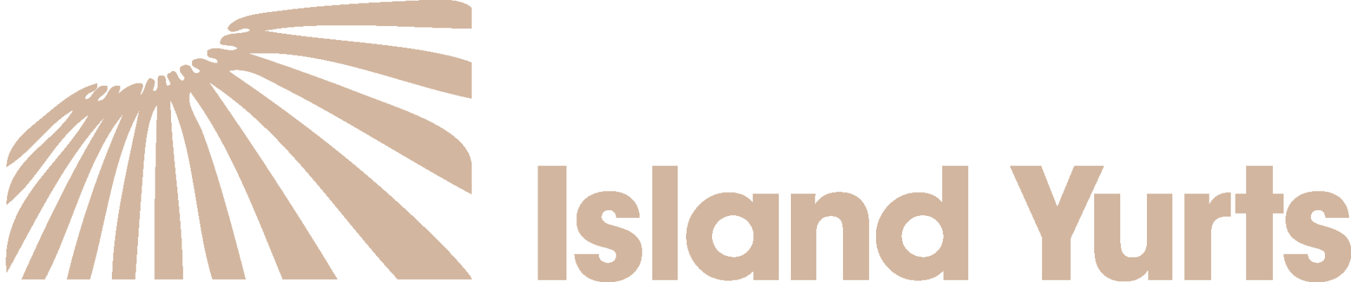 Logo for Island Yurts, with a stylized sunburst design in beige and the company name.