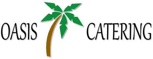 Logo for Oasis Catering featuring a palm tree with the words