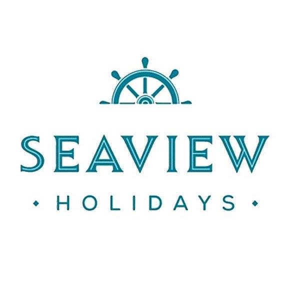 Seaview Holidays logo with a teal ship's wheel above