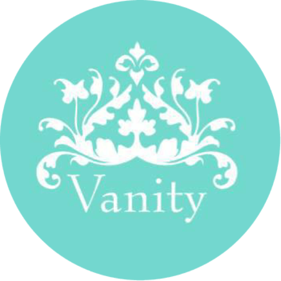 Logo: White flourish design and word