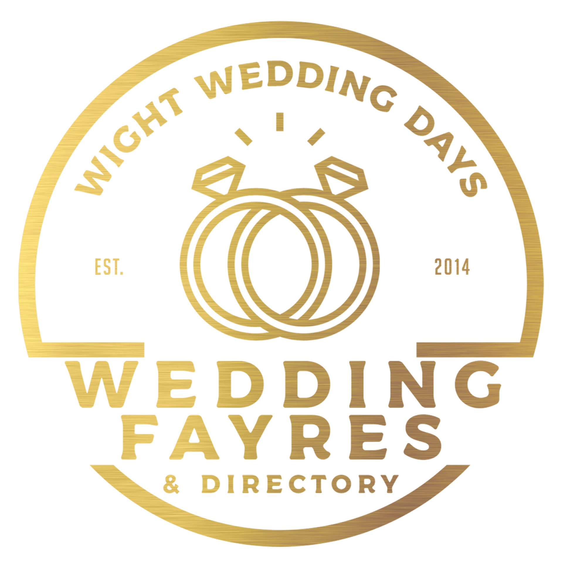 Gold circular logo for Wight Wedding Days. Features two intertwined rings, text