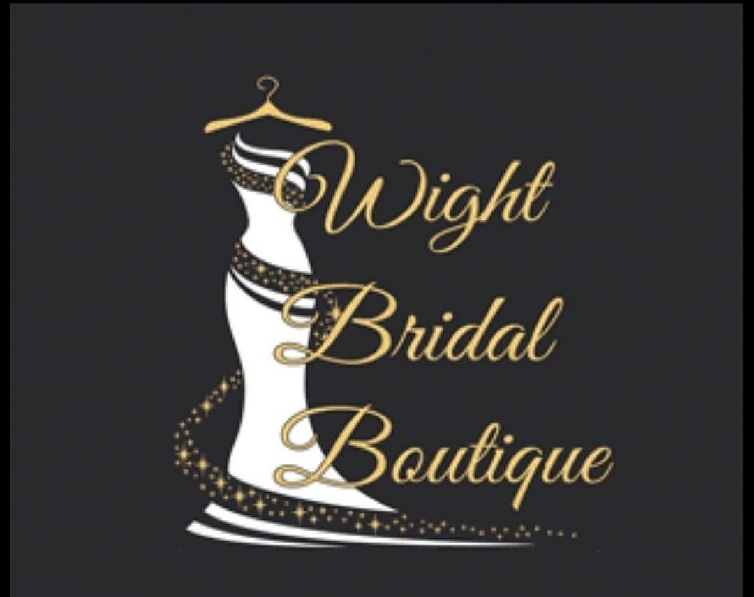 Logo for Wight Bridal Boutique: white dress silhouette with gold accents on a black background.