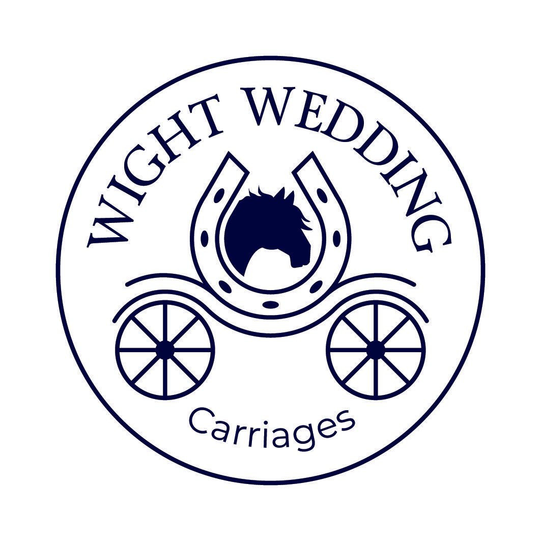 Logo of Wight Wedding Carriages, dark blue on white; features a horseshoe, horse head, and carriage wheels.