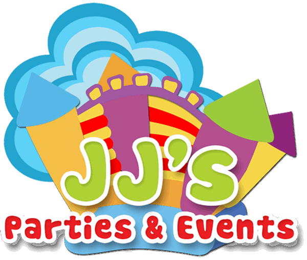 JJ's Parties & Events logo with colorful bouncy castle design and text.