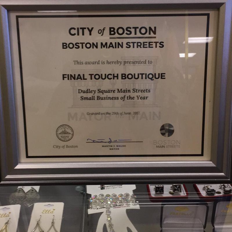 CITY OF BOSTON MAIN STREETS SMALL BUSINESS OF THE YEAR AWARD 2017!