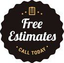 Black scalloped badge with “Free Estimates” and “Call Today” in cream and gold text.