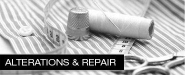Sewing tools on striped fabric, with the text