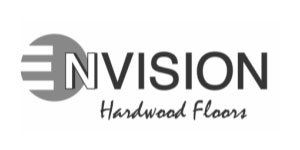 Logo for Envision Hardwood Floors: a gray circle with horizontal lines and the word