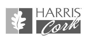Logo for Harris Cork: a stylized oak leaf inside squares, with