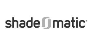 Shade-O-Matic logo: black text with gray graphic of a half circle.