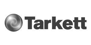 Tarkett logo with a gray sphere containing a spiral design, followed by the word