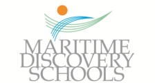 Maritime Discovery Schools logo with blue wave lines and an orange dot over gray text