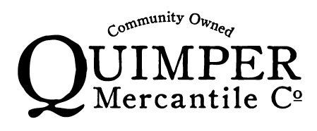 Logo for Quimper Mercantile Co, with “Community Owned” above the name in black text